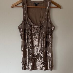 Express Sequin Tank Top in Taupe Brown
